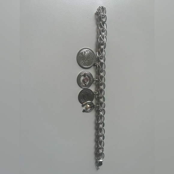 Vintage Sterling Silver 1980 Gemini Charm Mesh Bracelet 7" Silver OS - Picture 2 of 3